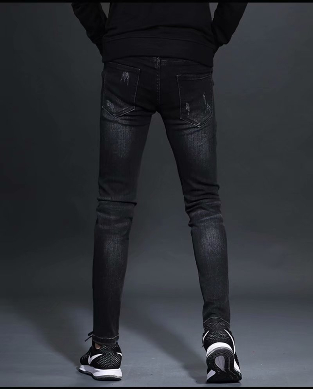 Traperice - korejskog stila ravni kroj, slim-fit od pamuka s fleec podstavom (srednji pojas, pamuk denim, fleec podstava)