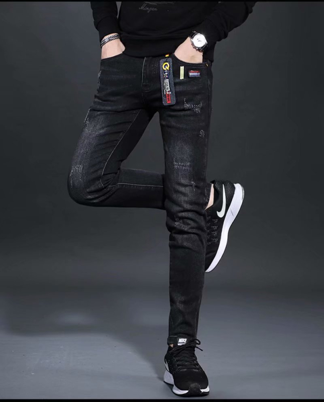 Traperice - korejskog stila ravni kroj, slim-fit od pamuka s fleec podstavom (srednji pojas, pamuk denim, fleec podstava)