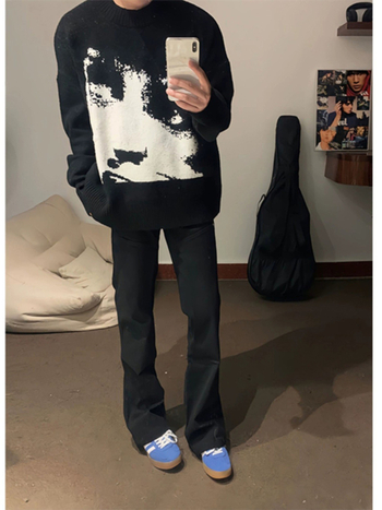 Férfi farmernadrág fleece-béléssel, egyenes szabású, mikro-flare, középmagas derekú, cipzár