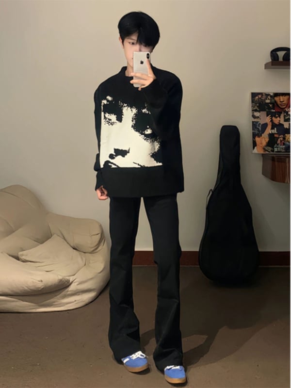 Férfi farmernadrág fleece-béléssel, egyenes szabású, mikro-flare, középmagas derekú, cipzár