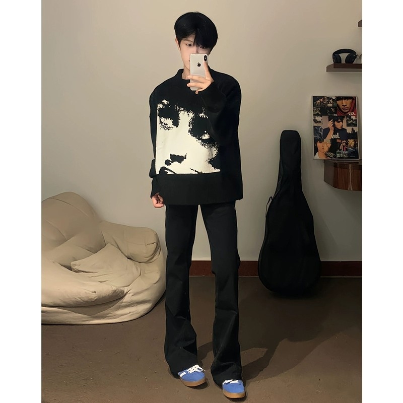 Férfi farmernadrág fleece-béléssel, egyenes szabású, mikro-flare, középmagas derekú, cipzár