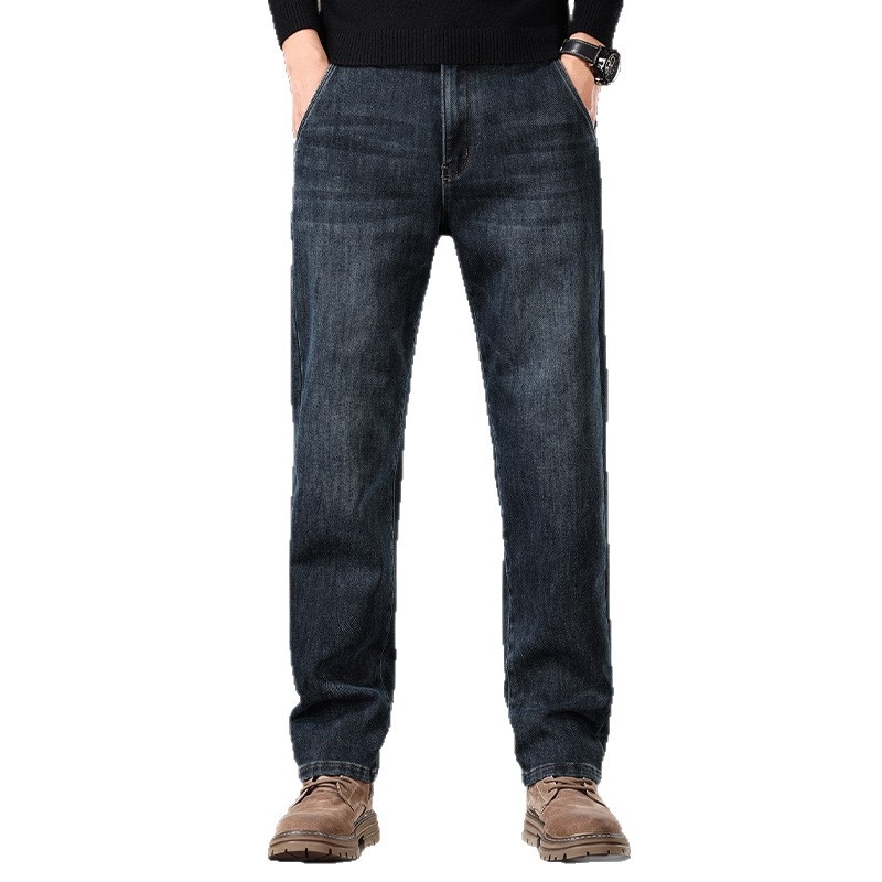 Blugi: talie înaltă, croială dreaptă, țesătură mai groasă pentru iarnă, cinci buzunare, fermoar