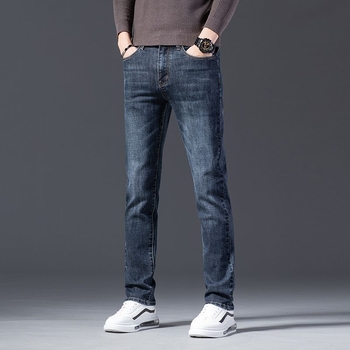 Férfi őszi farmernadrág — karcsú, egyenes szabás, poliészter-keverék, fleece bélés, dupla deréköv