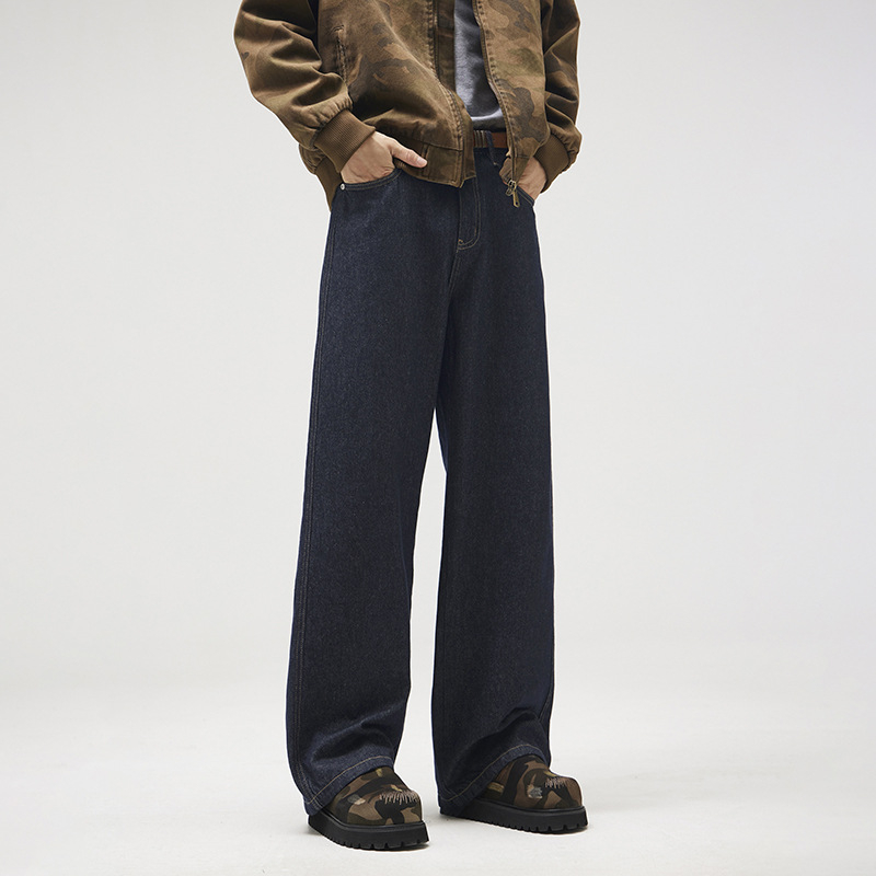 Jeansi – croiță dreaptă, spălați, stil retro american, talie medie (denim din bumbac, iarnă)