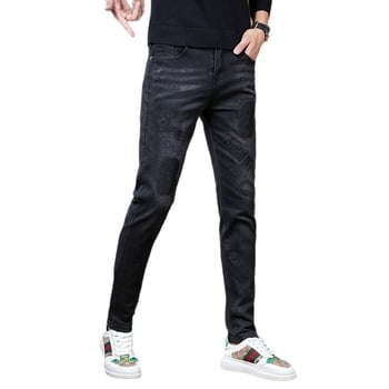 Izšivane traperice od denima, podstavljene flisom, uski kroj (slim-fit), korejskog stila, 70% pamuk