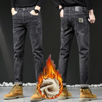 Férfi farmer nadrág – egyenes szabás, fleece bélés, magas derék, cipzár, pamut 61,4% / poliészter 37,8% / spandex 0,8%, téli modell 2025