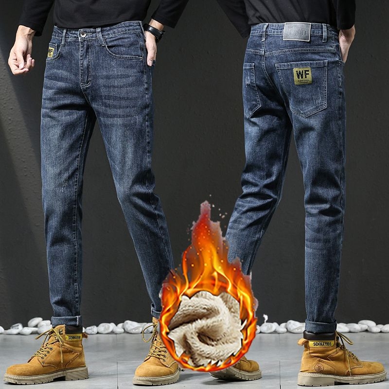 Férfi farmer nadrág – egyenes szabás, fleece bélés, magas derék, cipzár, pamut 61,4% / poliészter 37,8% / spandex 0,8%, téli modell 2025