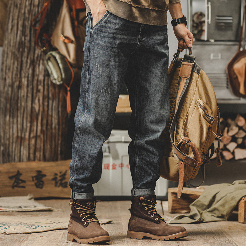 Jeans pentru bărbați, croială dreaptă, talie medie, 100% bumbac, design cu cinci buzunare