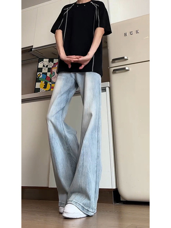 Férfi farmer amerikai retro stílusú, széles szabás, fleece-béléssel, koreai változat, középmagasságú derék, gombos zárás