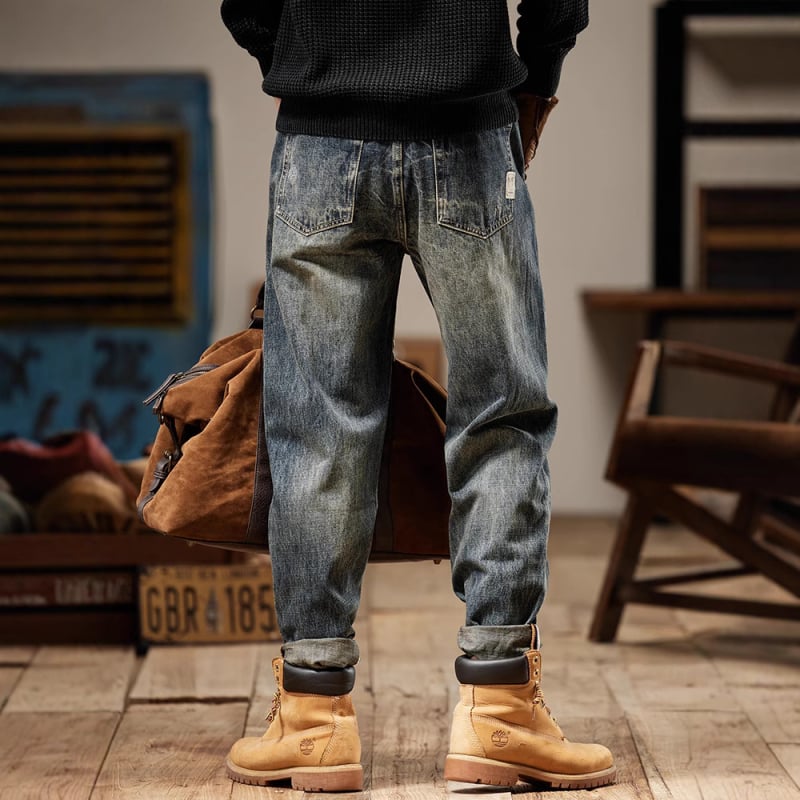 Férfi farmernadrág - utcai trend, keskeny szabás, középső derék, 99,4% pamut, cipzár