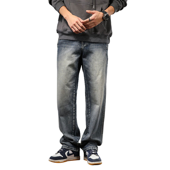 Farmernadrág egyenes szabású, kőmosott, középmagas derék, cipzáras zárás, 100% pamut, utcai stílus