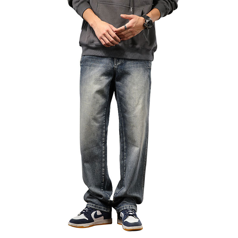 Farmernadrág egyenes szabású, kőmosott, középmagas derék, cipzáras zárás, 100% pamut, utcai stílus