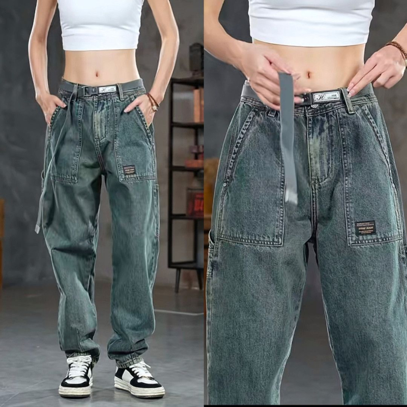 Vintage patchwork farmernadrág fleece-béléssel, egyenes szárú, középmagas derék, chenille anyag nyúlszőrrel