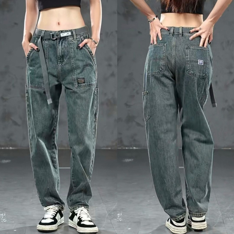 Vintage patchwork farmernadrág fleece-béléssel, egyenes szárú, középmagas derék, chenille anyag nyúlszőrrel