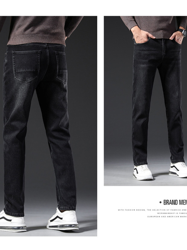 Vyriniai džinsai su fliso pamušalu, mikroelastiniai, tiesaus kirpimo, vidutinio liemens, žiemos 2024