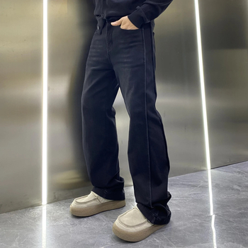 Muške traperice s fleecem unutra, ravni kroj, mikroelastični poliester, srednji pojas, zima 2025