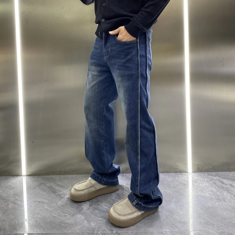 Muške traperice s fleecem unutra, ravni kroj, mikroelastični poliester, srednji pojas, zima 2025