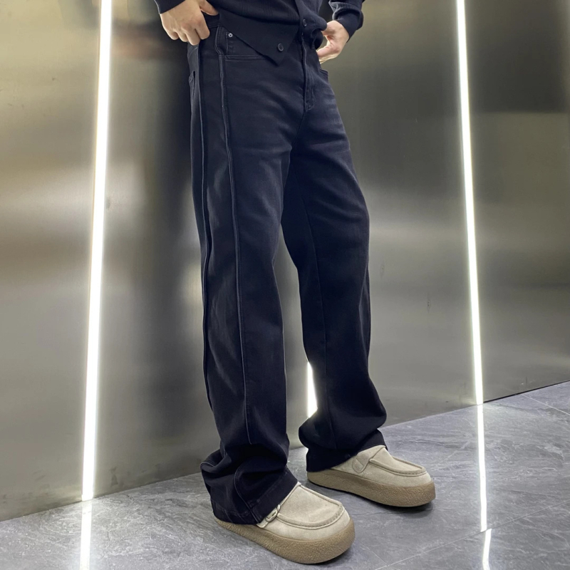 Muške traperice s fleecem unutra, ravni kroj, mikroelastični poliester, srednji pojas, zima 2025