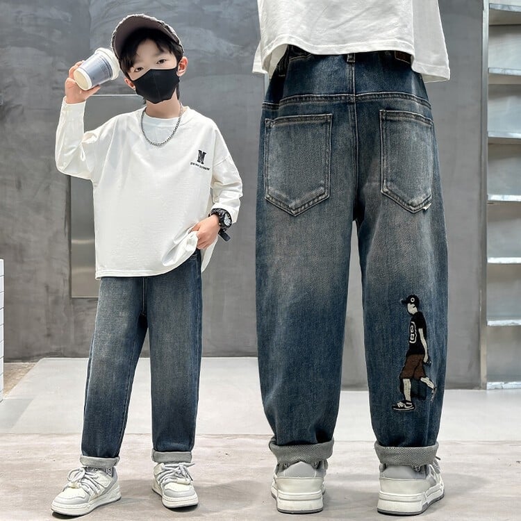 Blugi pentru băieți cu căptușeală de fleece, denim Cowboy, 40% bumbac, toamnă-iarna 2025