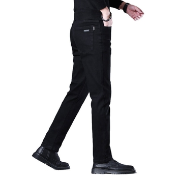 Vyriniai džinsai iš denimo, su fliso pamušalu, žiemai, tiesus kirpimas, vidutinio juosmens