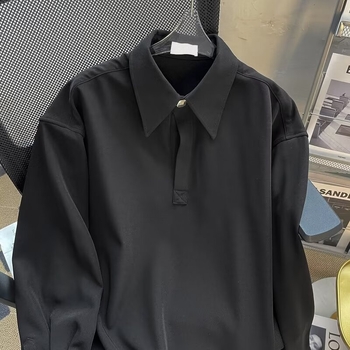 Muška polo košulja, hip-hop stil kardigan, široki kroj, dugi rukav, oštar ovratnik; tkanina: poliester 96% + smjesa sintetičkih vlakana; bez glačanja; jesen 2024