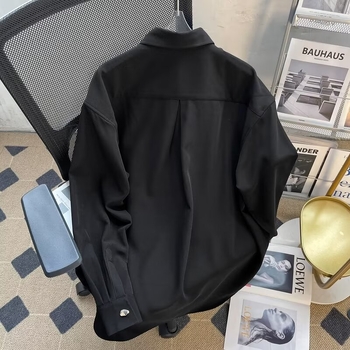 Muška polo košulja, hip-hop stil kardigan, široki kroj, dugi rukav, oštar ovratnik; tkanina: poliester 96% + smjesa sintetičkih vlakana; bez glačanja; jesen 2024