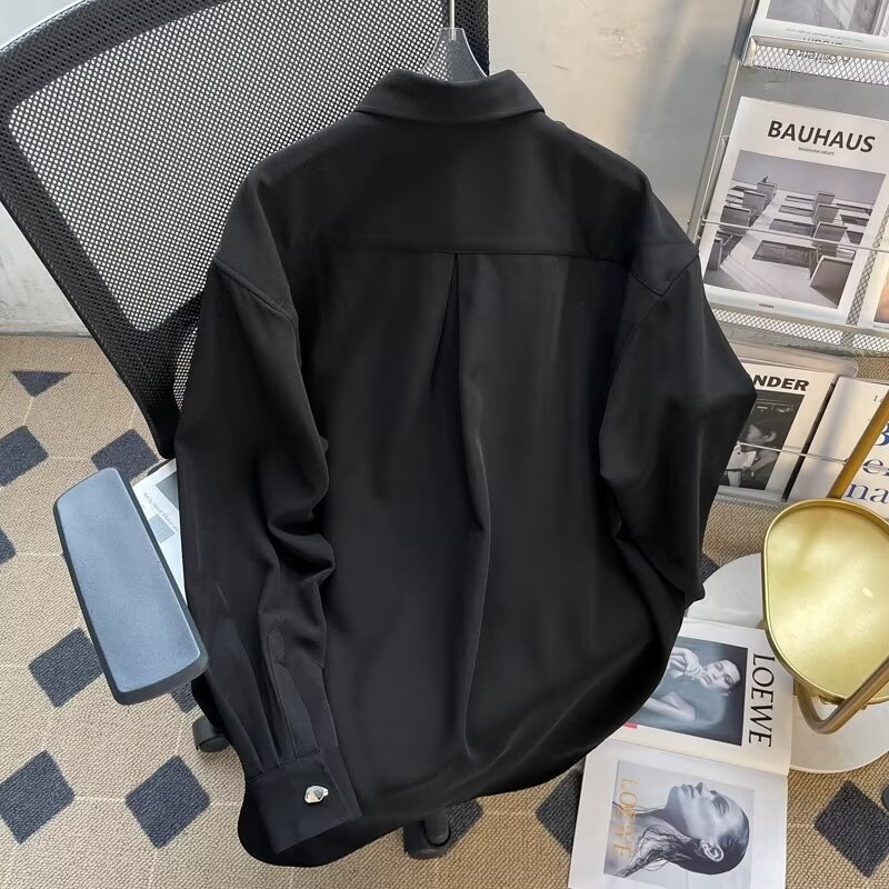 Muška polo košulja, hip-hop stil kardigan, široki kroj, dugi rukav, oštar ovratnik; tkanina: poliester 96% + smjesa sintetičkih vlakana; bez glačanja; jesen 2024