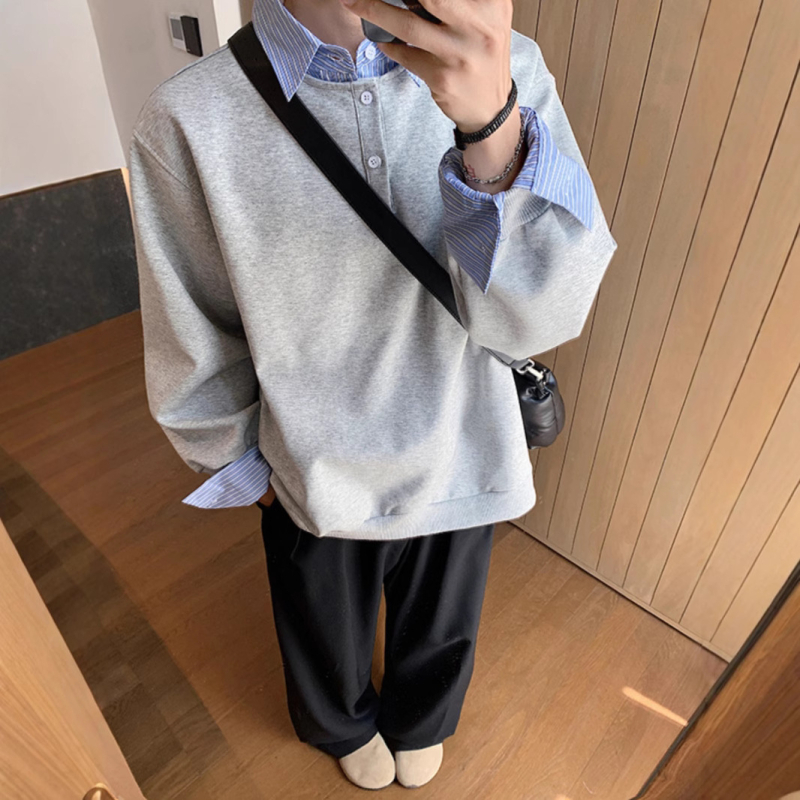 Muška slojevita košulja s ovratnikom lapel, dugi rukavi, udoban kroj, poliester tkanina