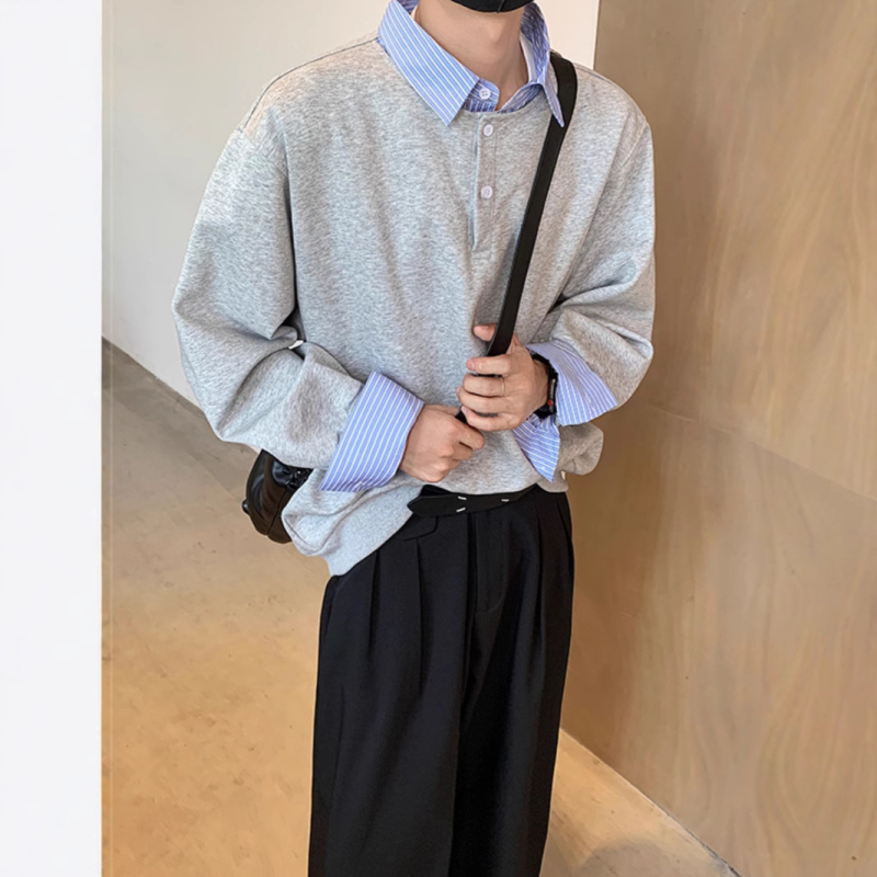 Muška slojevita košulja s ovratnikom lapel, dugi rukavi, udoban kroj, poliester tkanina