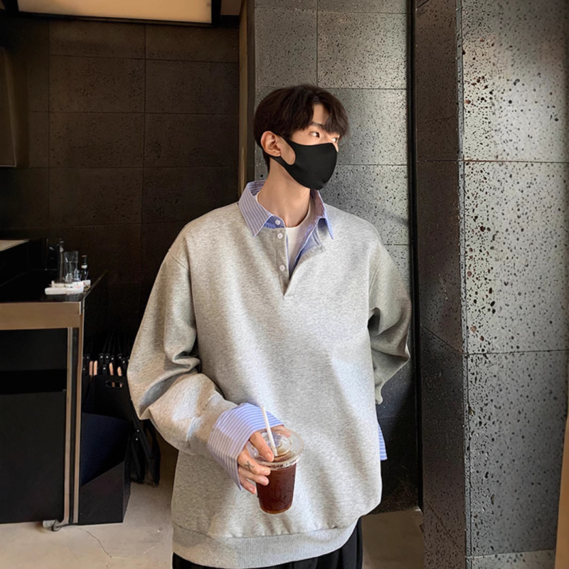 Muška slojevita košulja s ovratnikom lapel, dugi rukavi, udoban kroj, poliester tkanina