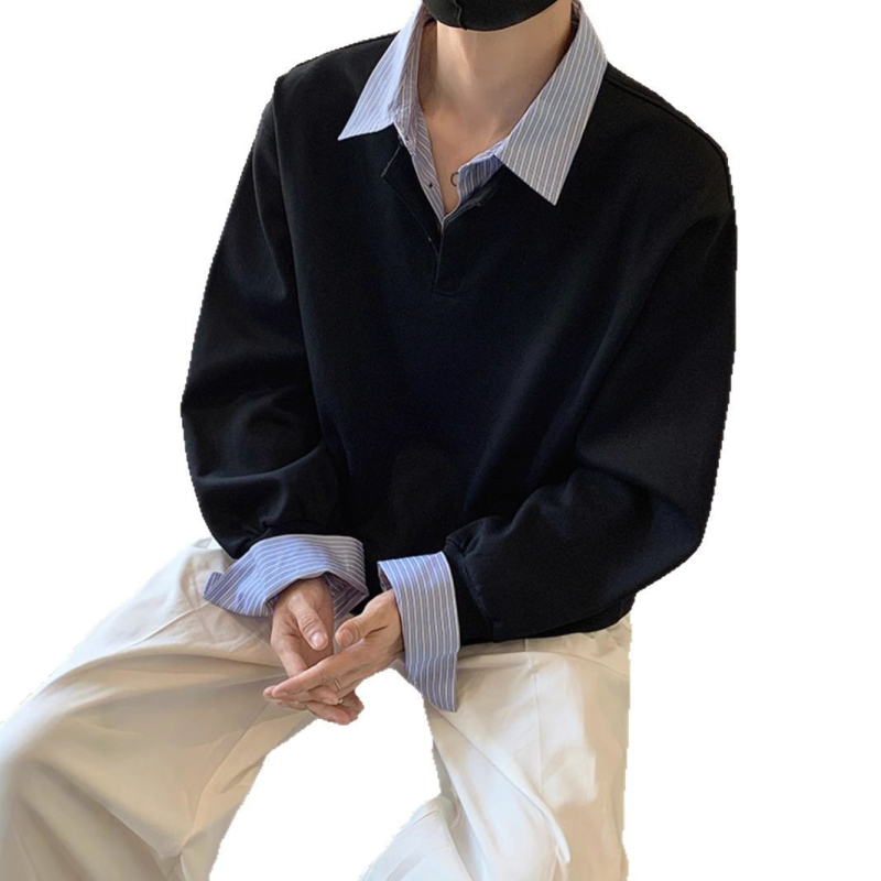 Muška slojevita košulja s ovratnikom lapel, dugi rukavi, udoban kroj, poliester tkanina