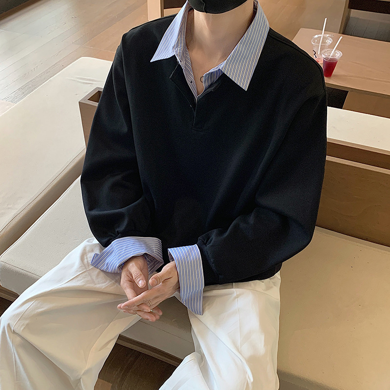 Muška slojevita košulja s ovratnikom lapel, dugi rukavi, udoban kroj, poliester tkanina