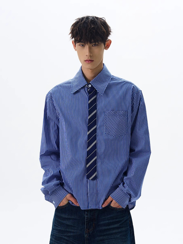 Muška karirana košulja s dugim rukavima, japanski stil, retro, pamuk, labav kroj