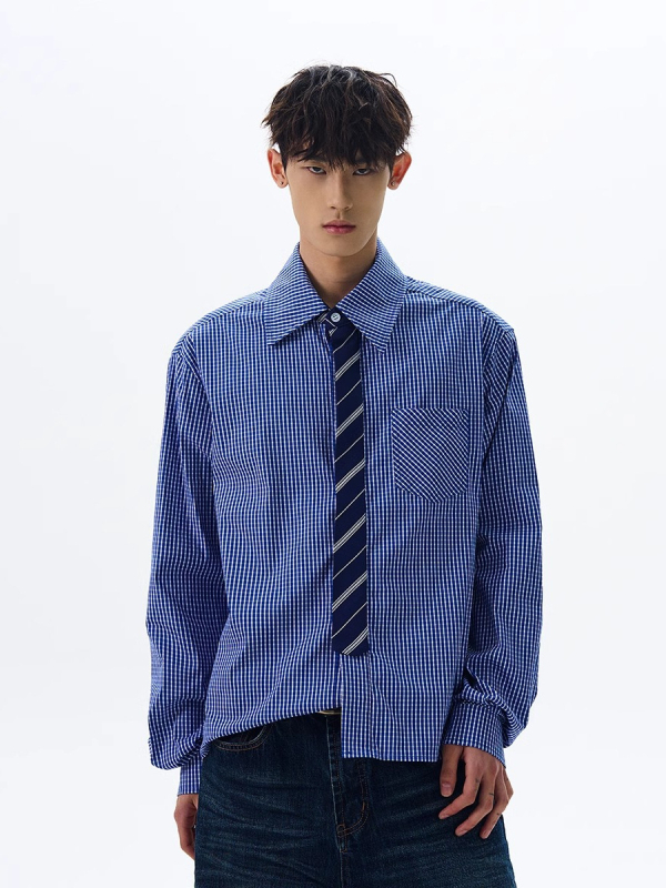 Muška karirana košulja s dugim rukavima, japanski stil, retro, pamuk, labav kroj