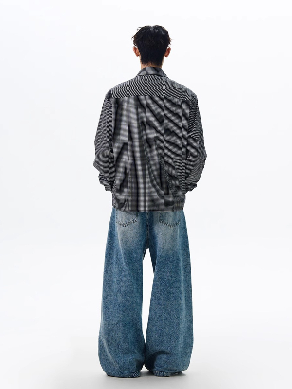Muška karirana košulja s dugim rukavima, japanski stil, retro, pamuk, labav kroj