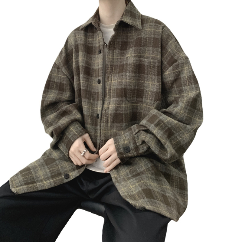 Kockasta košulja-cardigan, slobodan kroj, rever, dugi rukavi, materijal 70% poliester vuna