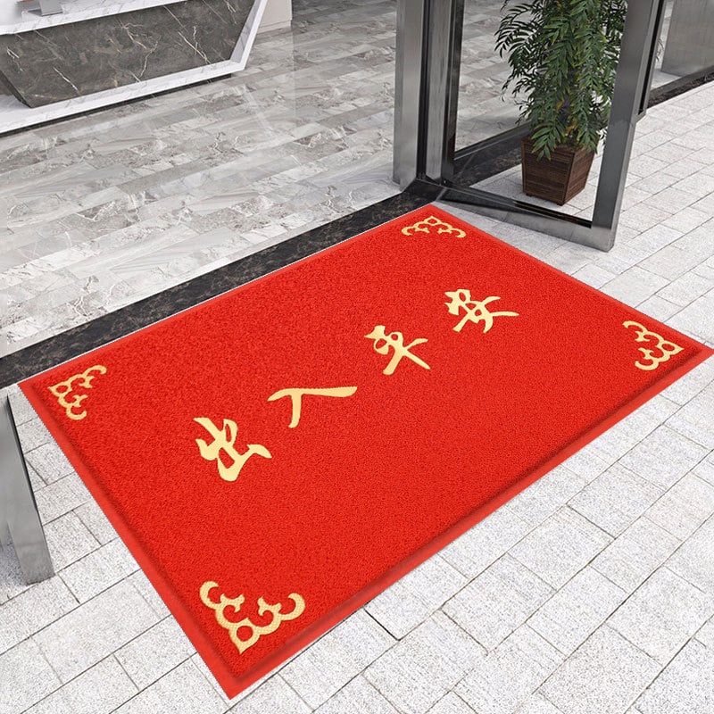 Ulazna podloga PVC; pravokutni oblik; izrada od pjene i svilenog kruga; pogodno za ulaz, balkon i komercijalne prostore; moderan minimalistički stil.