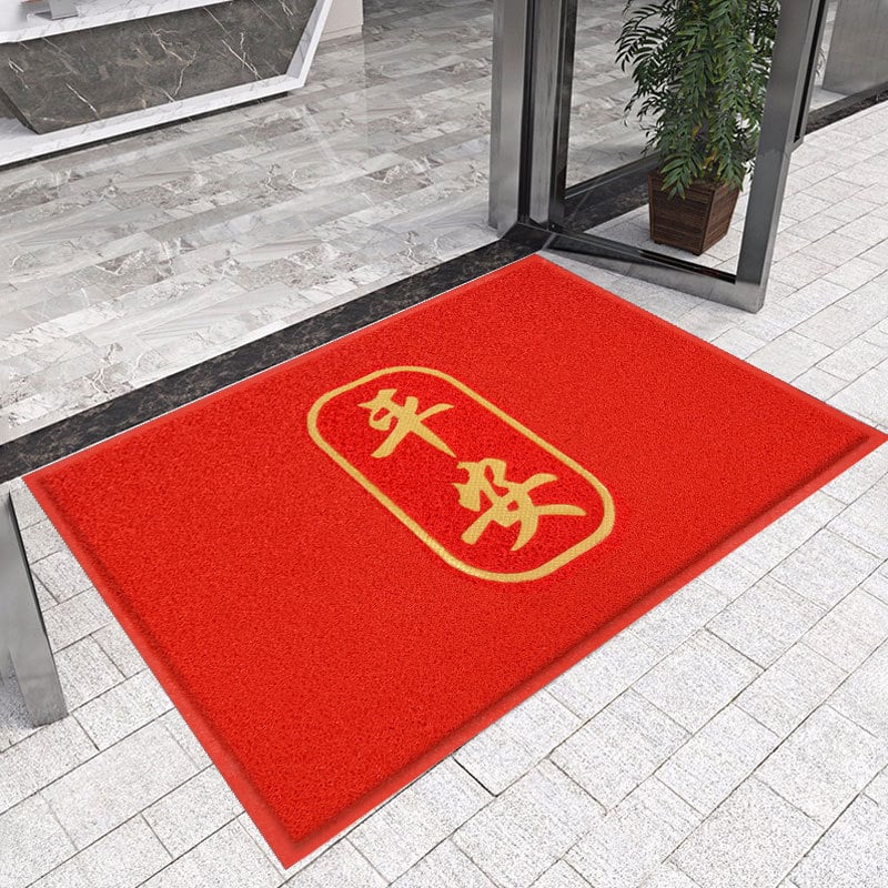 Ulazna podloga PVC; pravokutni oblik; izrada od pjene i svilenog kruga; pogodno za ulaz, balkon i komercijalne prostore; moderan minimalistički stil.