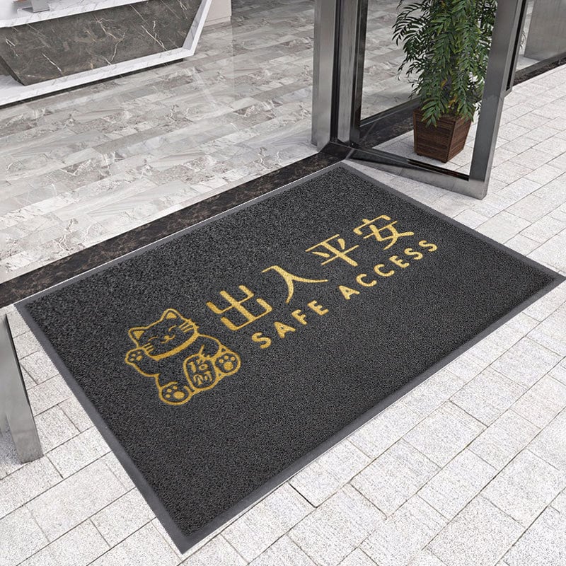 Ulazna podloga PVC; pravokutni oblik; izrada od pjene i svilenog kruga; pogodno za ulaz, balkon i komercijalne prostore; moderan minimalistički stil.