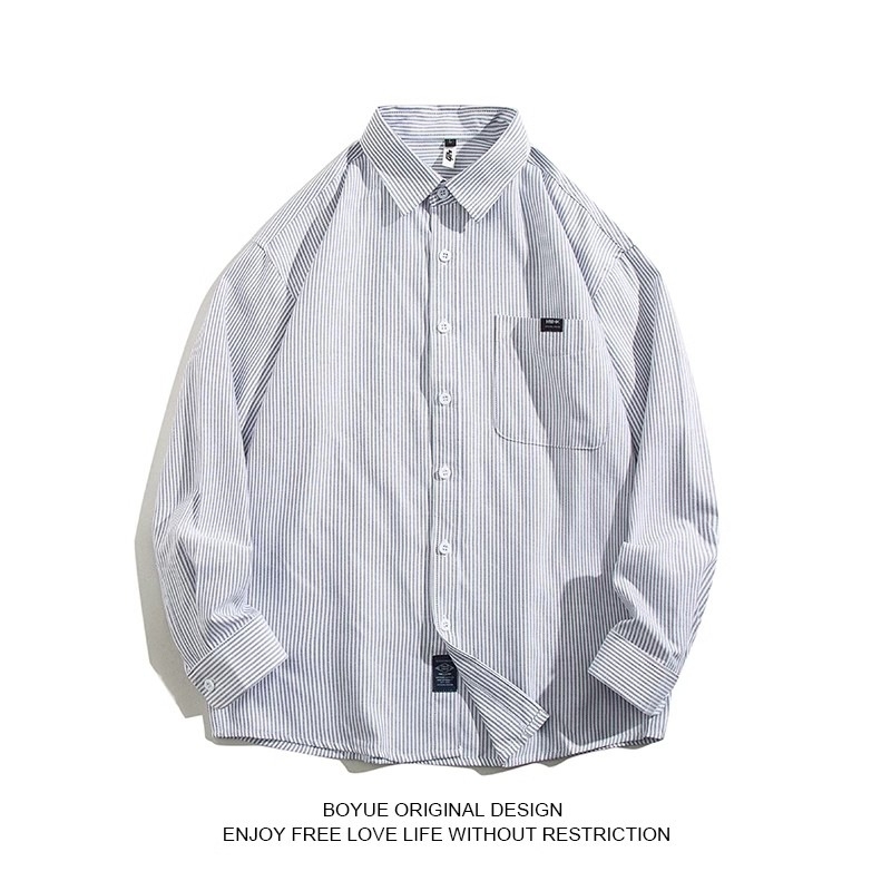 Muška prugasta košulja s dugim rukavima, ležernog kroja, ovratnik s reverom, tkanina od poliesterske smese (81–90%)