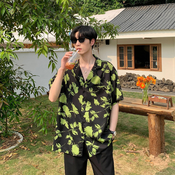 Muška košulja kratkih rukava s cvjetnim uzorkom, kvadratni ovratnik, slobodan kroj, poliester-mješavina, lagani materijal
