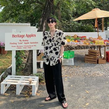 Muška košulja kratkih rukava s cvjetnim uzorkom, kvadratni ovratnik, slobodan kroj, poliester-mješavina, lagani materijal