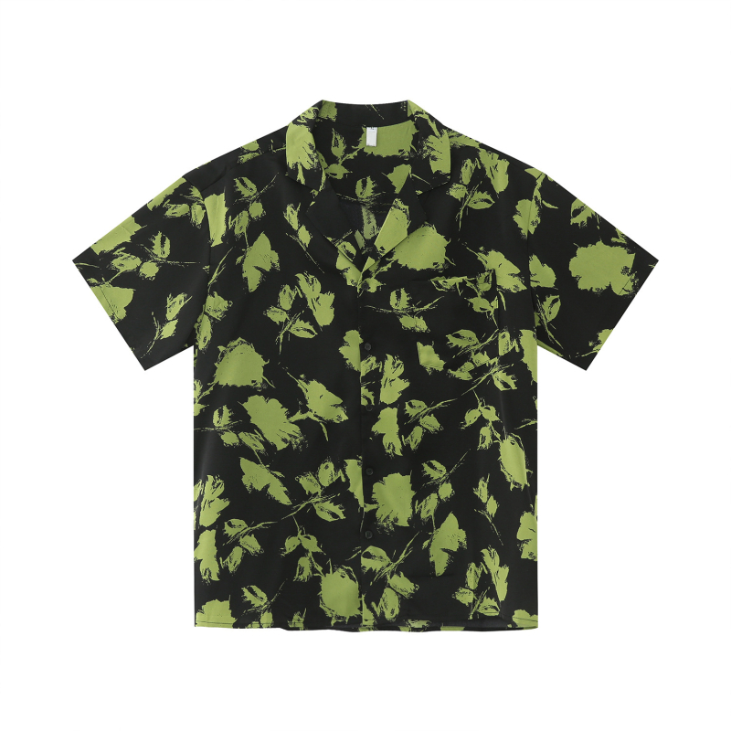 Muška košulja kratkih rukava s cvjetnim uzorkom, kvadratni ovratnik, slobodan kroj, poliester-mješavina, lagani materijal