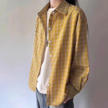 Košulja u stilu kardigana, rever ovratnik, dugi rukav, karirani uzorak, 96% pamuk