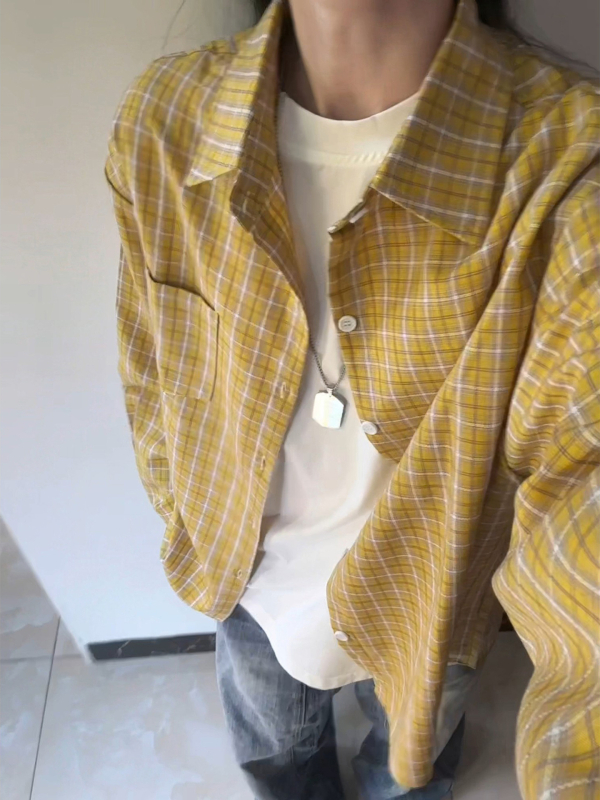 Košulja u stilu kardigana, rever ovratnik, dugi rukav, karirani uzorak, 96% pamuk