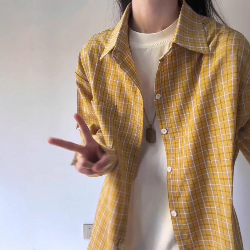 Košulja u stilu kardigana, rever ovratnik, dugi rukav, karirani uzorak, 96% pamuk