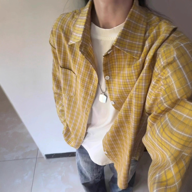 Košulja u stilu kardigana, rever ovratnik, dugi rukav, karirani uzorak, 96% pamuk