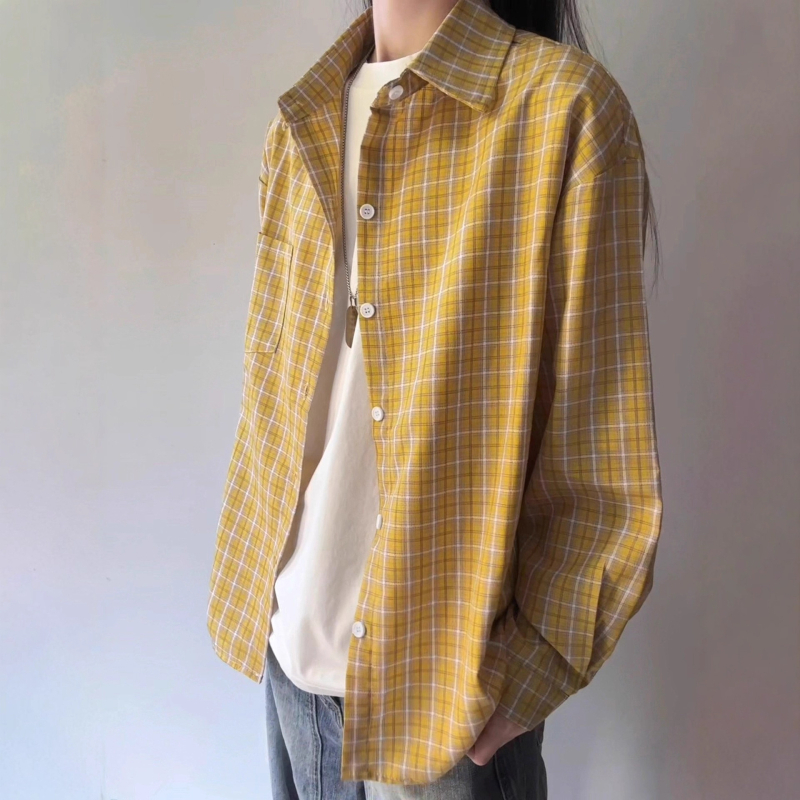 Košulja u stilu kardigana, rever ovratnik, dugi rukav, karirani uzorak, 96% pamuk