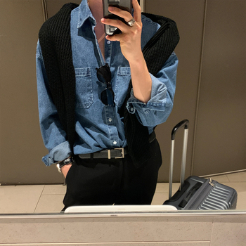 Muška košulja od pamuka, dugi rukavi, rever ovratnik, hongkonški stil