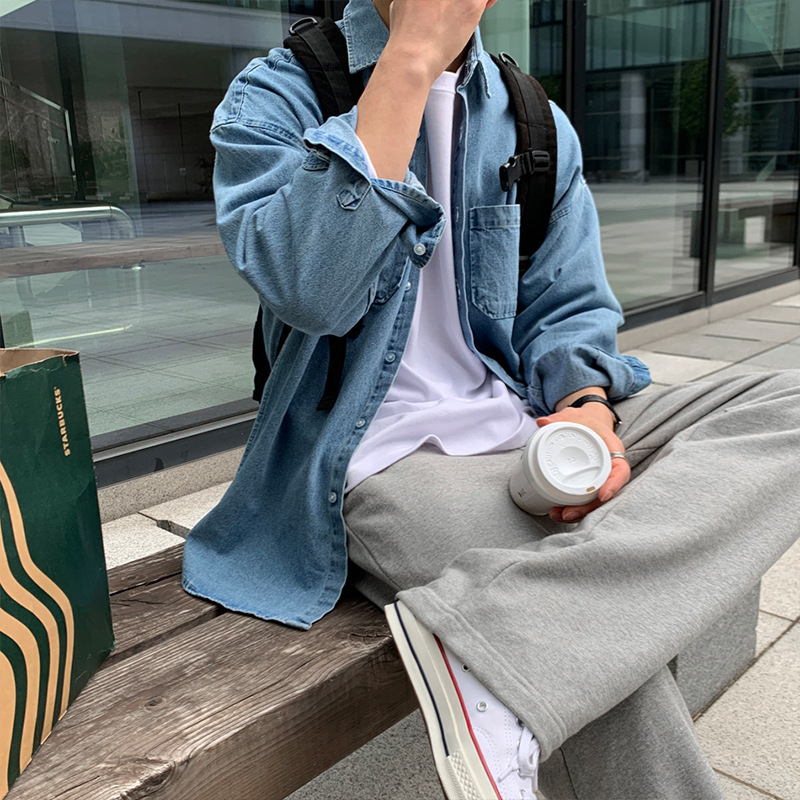 Muška košulja od pamuka, dugi rukavi, rever ovratnik, hongkonški stil